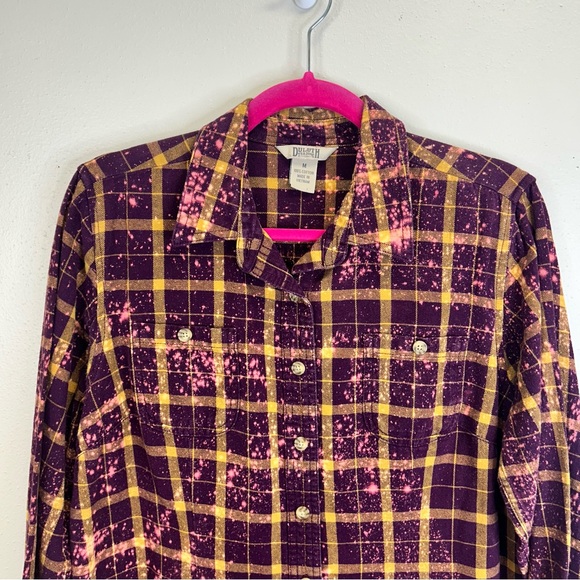 Peace Sign Boho Hippie Purple Yellow Festival Flannel Casual Womens M Upcycled - Picture 11 of 13